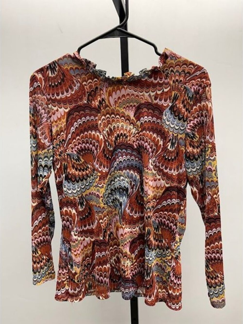 Eclair Multicolored Marbled Sheer Lined Long Sleeve Top